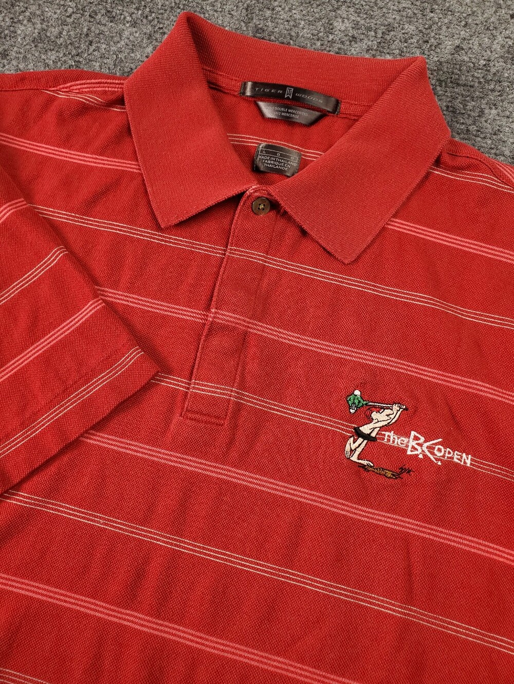 Nike Tiger Woods Golf Polo Shirt Large Striped Pique Cotton The BC Open PGA Tour